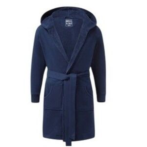 Dude Robe Mens size S/M Navy Bath Drying Absorbent Towel Comfy Luxury Hood Robe